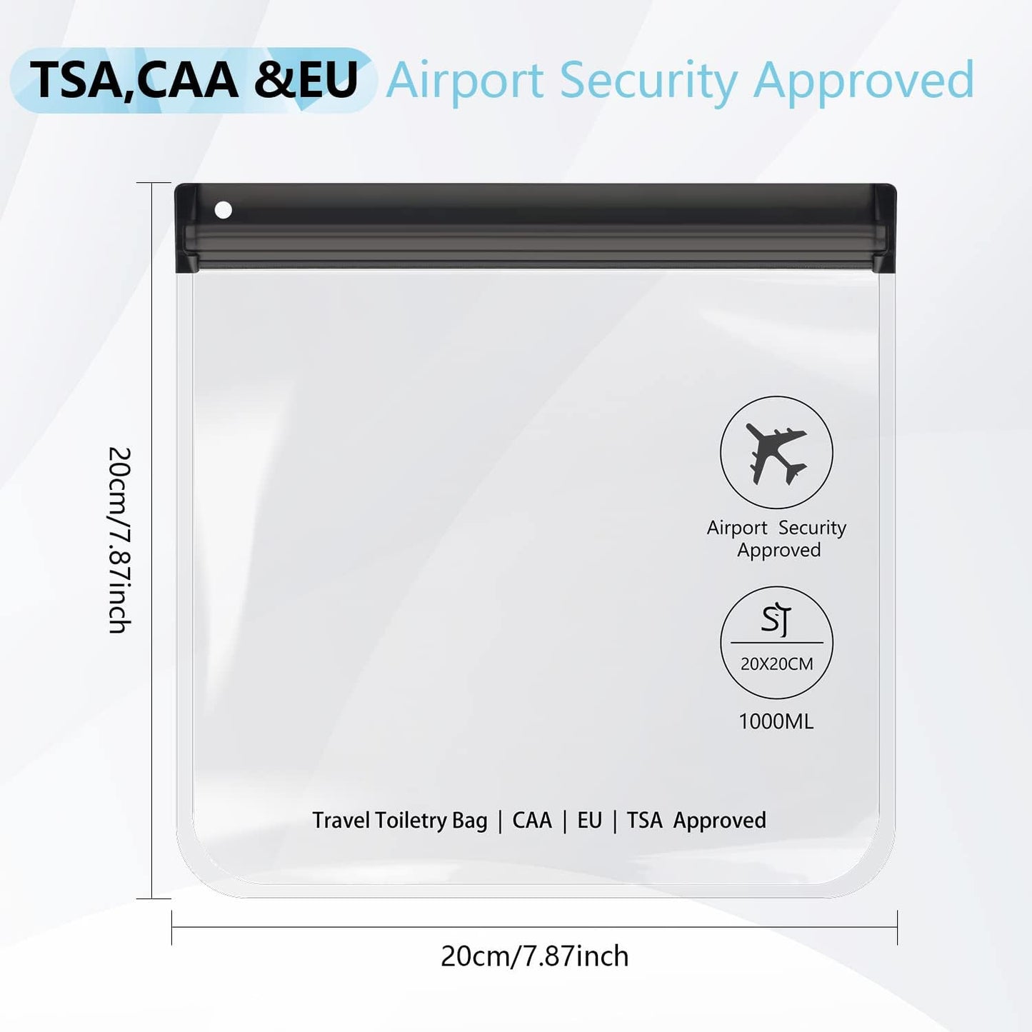 4PC Airport Security Liquids Bags 20X20 cm Clear TSA Approved Security Toiletry Bag Approved Hand Luggage Regulations Waterproof Liquids Wash Bags Travel Accessorie Holiday Essentials for Women/Men