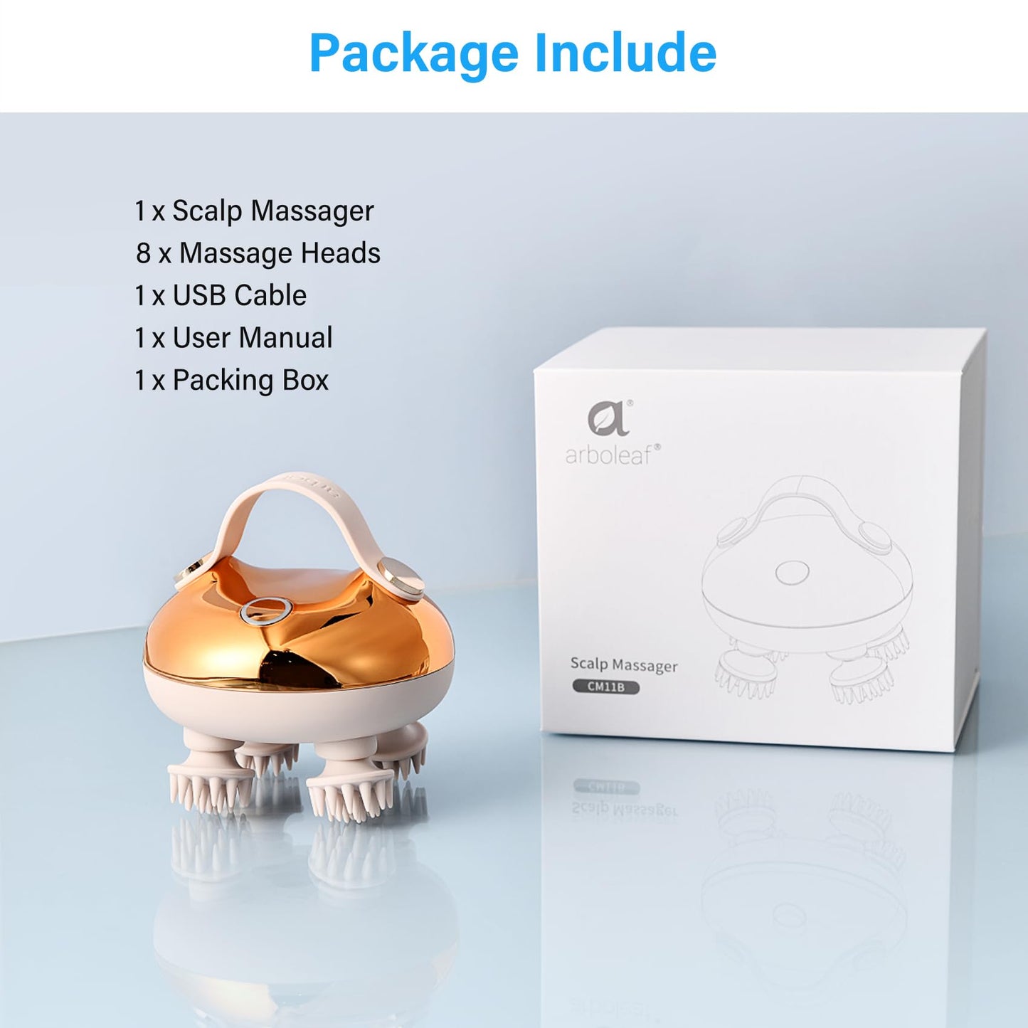 arboleaf Electric Scalp Massager, Waterproof Head Massager with Replacement Silicone Heads for Hair Growth, Handheld Massager for Head Body Relaxation, Stress Relief and Hair Care, Gifts for Women Men