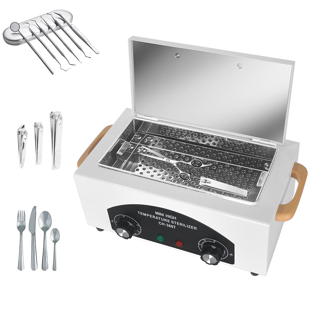 High Temperature Metal Tool Cleaning Box Dry Heat Sterilizer with Timer Manicure Pedicure SPA Salon Barber Equipment for Dentist Clinic Lab Sundry Beauty Hair Cut Nail Metal Tools(UK Plug)