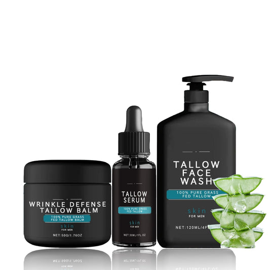 Mens Gift Set - Gifts for Dad - Mens Skincare Gift Sets for Face Cream & Face Serum & Face Cleanser - Beef Tallow Skin Care - Mens Skin Care Gift Sets - Gifts for Him - Wrinkle Defense Tallow Balm