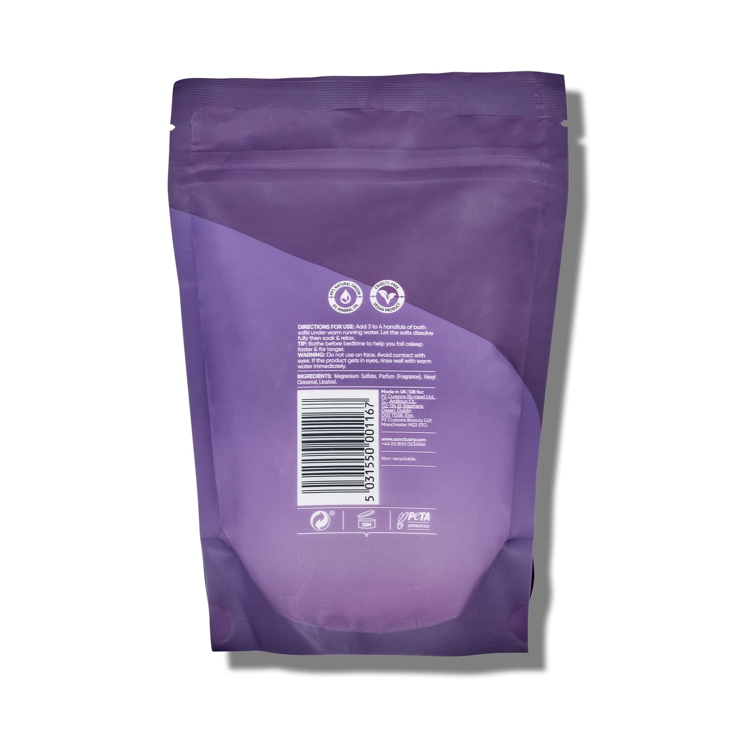 Sanctuary Spa De-Stress Epsom Bath Salts with Magnesium, No Mineral Oil, Cruelty Free & Vegan Bath Soak, 500g