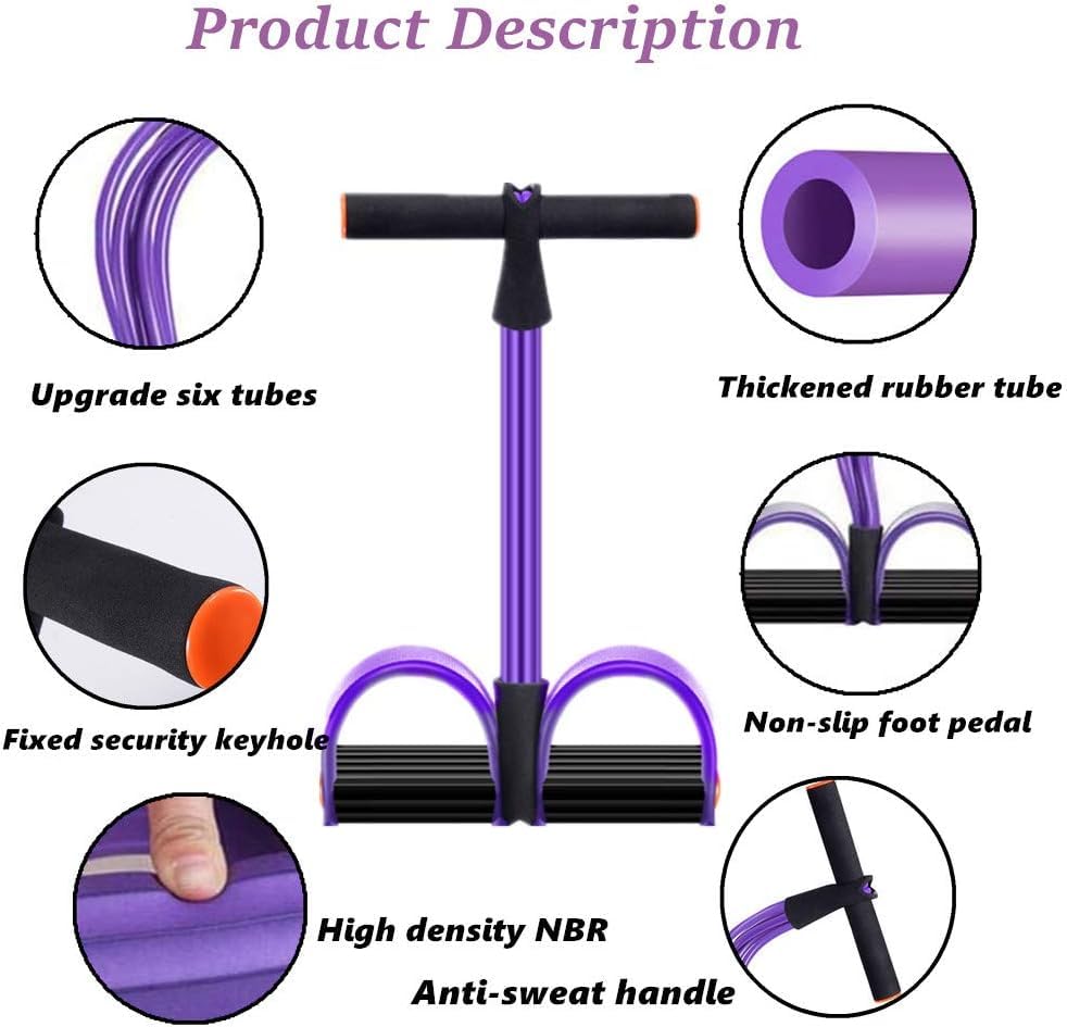 Multifunction Resistance Training 6 Tube Pedal Resistance Band Sit-up Pull Rope Fitness Pedal Exerciser Tension Rope Sport Trainer Equipment for Legs Fitness Arm Slimming Training