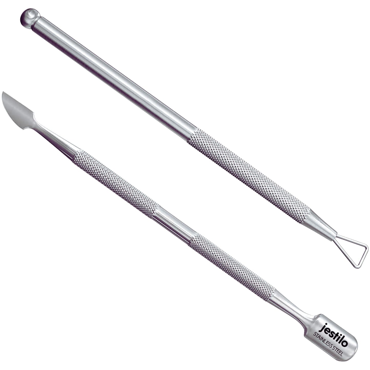Jestilo Cuticle Pusher and UV Gel Nail Polish Remover [Pack of 2] Cuticle Remover & Trimmer | Nail Art Tools Scraper and Cleaner