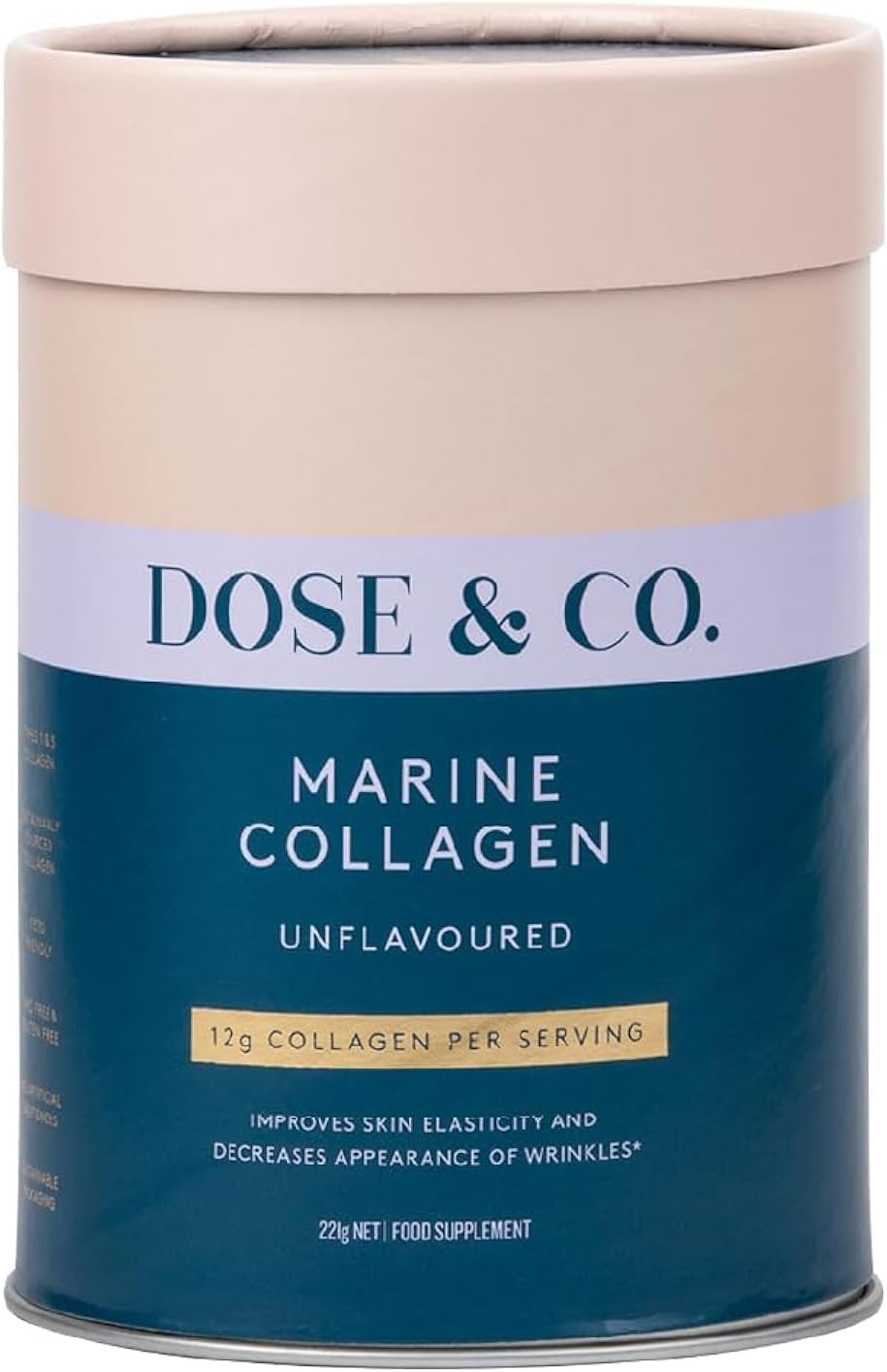 Dose & Co Marine Collagen Peptides with Vitamin C, Unflavoured - 221g Powder Supplement