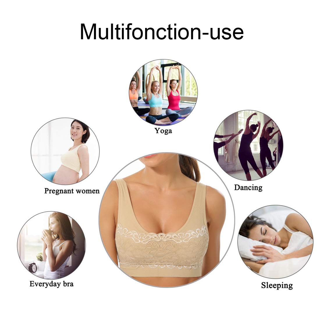 Litthing Women Sports Bra Seamless Comfortable Soft Breathable Ladies Lace Bras Removable Padded Tops Push up Underwear Packs for Yoga Fitness Exercise