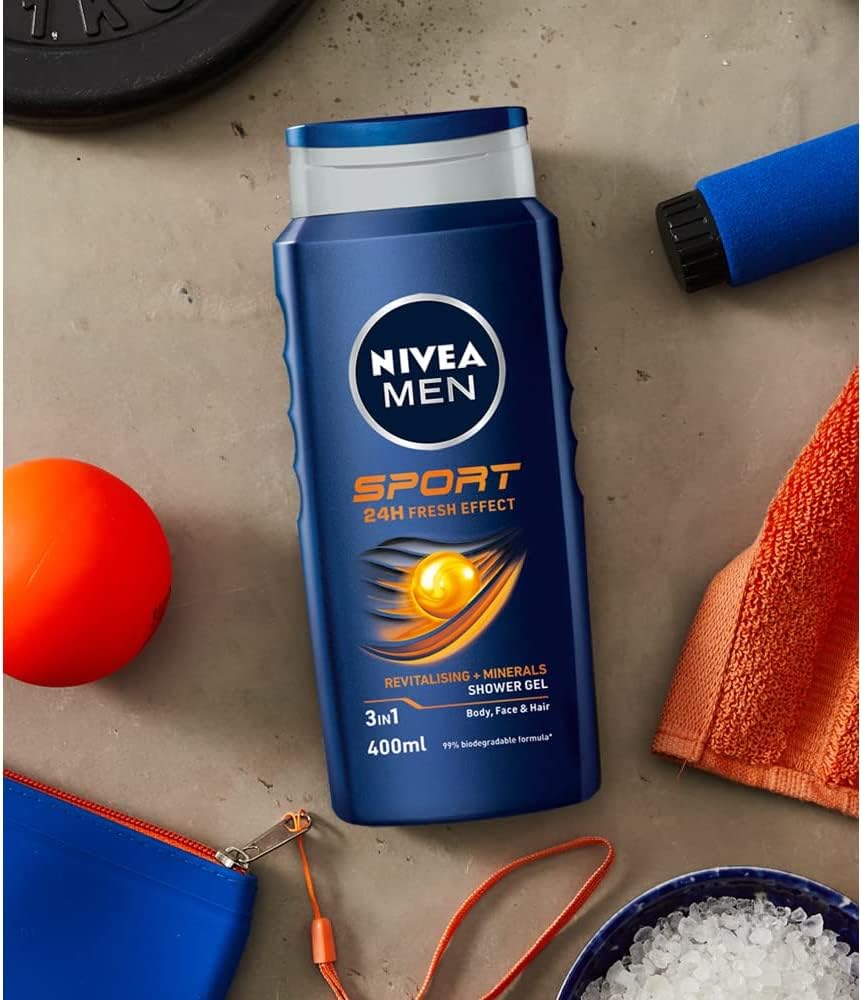 NIVEA MEN Sport Shower Gel (6 x 400ml), Refreshing Body Wash with Lime Scent, All-in-1 Shower Gel for Men, Strong NIVEA MEN Shower Gel
