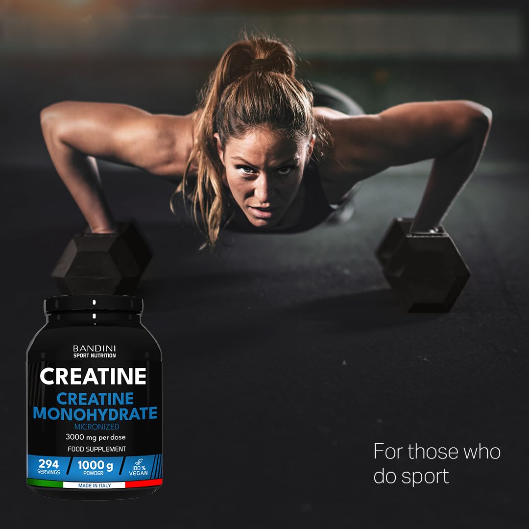 Bandini® Creatine Monohydrate Powder 1kg/1000g | Pure Creatin Micronised | Improve Training, Sports, Gym, Pre Workout, Physical Performance and Recovery | Muscle Power & Strength | 100% Vegan | No GMO