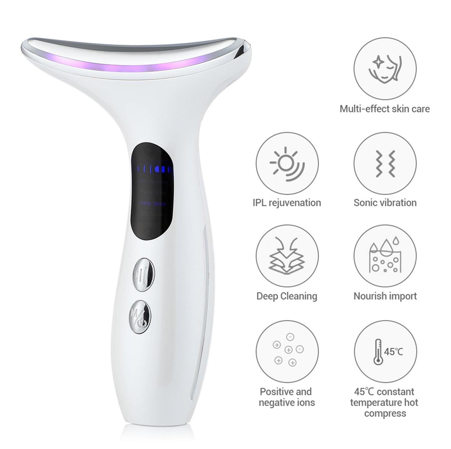 2025 New Face Massager Facial Lifting Device: Electric Neck Lift Machine 45°C ±5°C Heat EMS Microcurrent 4 Massage Modes Toning Devices Wand Anti-Wrinkle - Anti -Aging Face Sculpting Device，White