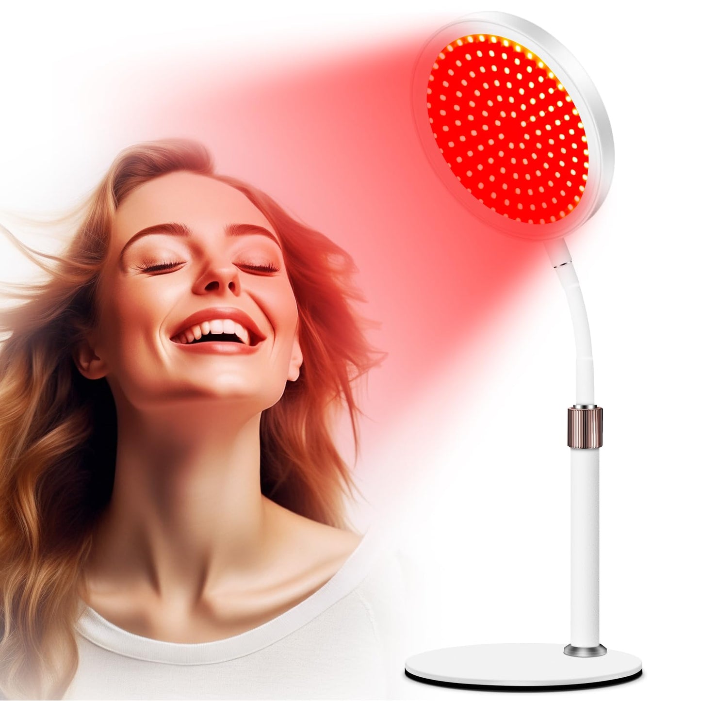 Red Light Lamp with Base, 660nm&850nm Infrared Light Lamps, 3-in-1 Chip Design & Adjustable Gooseneck & 10/30/45mins Timer, 100LEDs Red Lights Lamp for Home Use