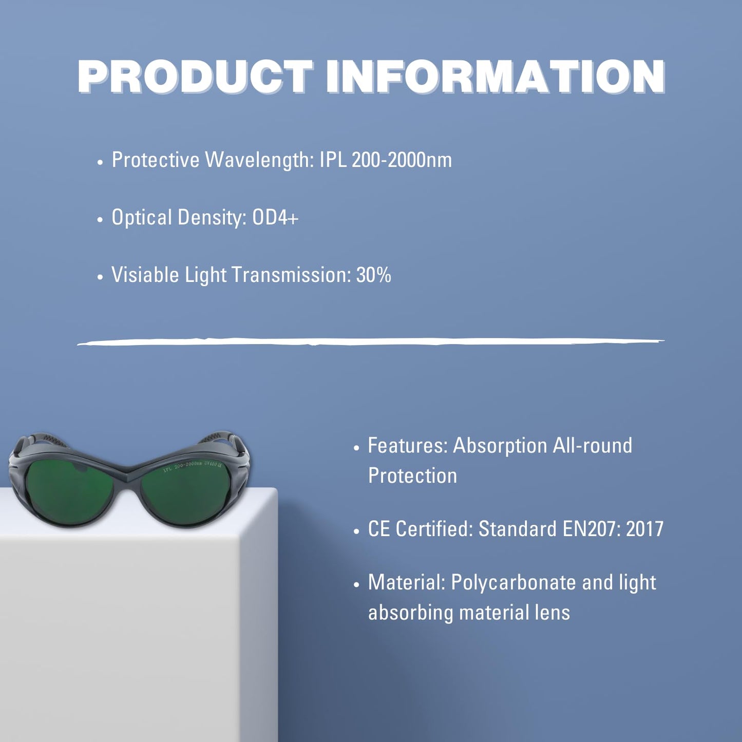 MCWlaser Professional LED Red & Blue Light Therapy Glasses 200nm-2000nm IPL Laser Safety Glasses Protective Goggles for Hair Removal, UV400 Tanning Goggles Cosmetology Eye Protection Style 2