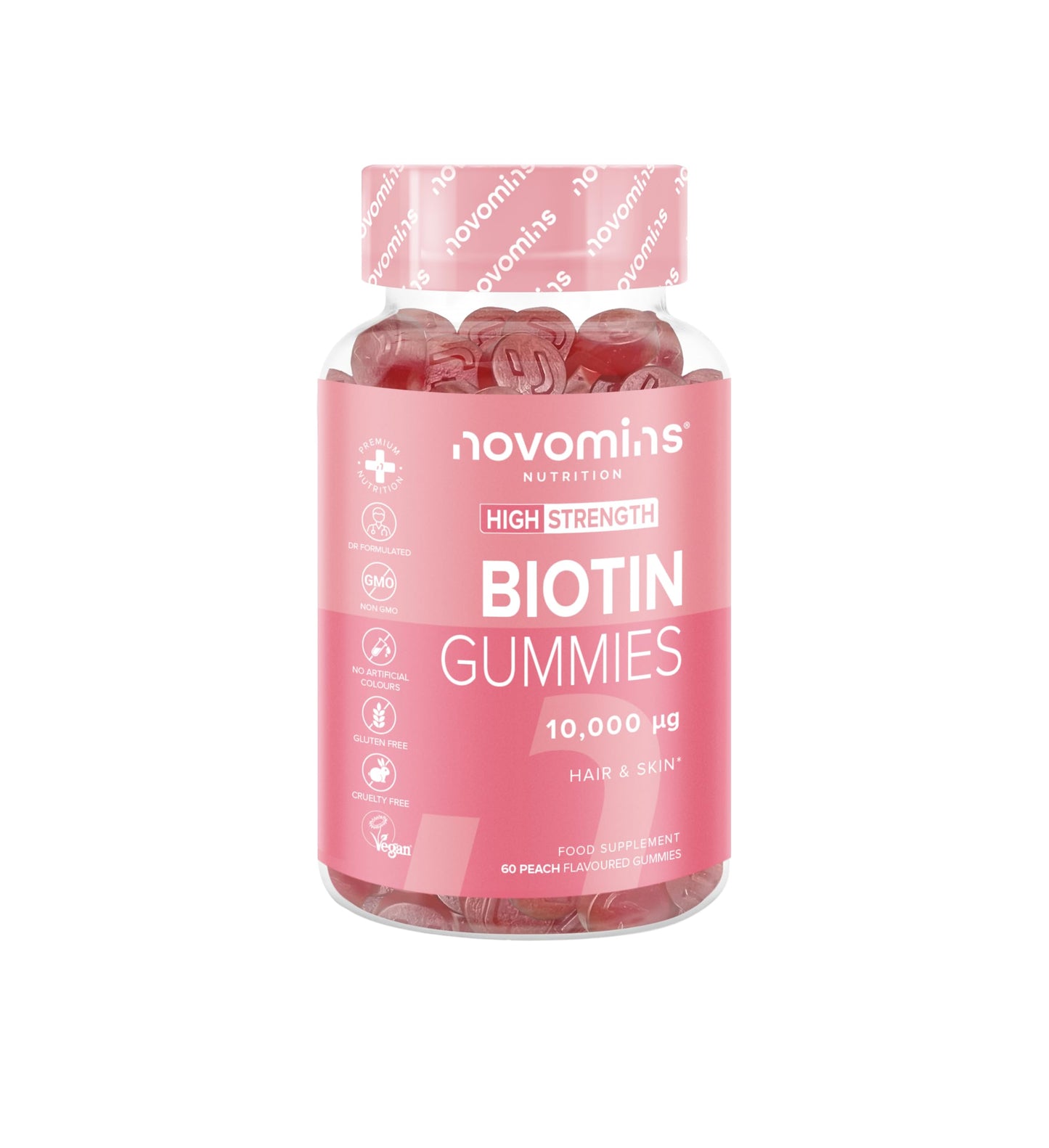 Biotin Gummies - 10,000 mcg - 60-Day Supply - Hair Vitamins –- Vegan - Chewable Hair Vitamins – Anti Hair Loss and Thinning Supplement – Hair Gummies for Hair Growth - Made by Novomins