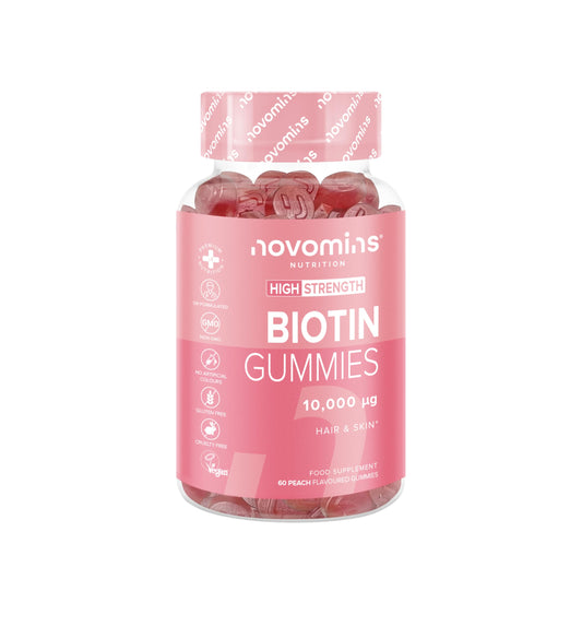 Biotin Gummies - 10,000 mcg - 60-Day Supply - Hair Vitamins –- Vegan - Chewable Hair Vitamins – Anti Hair Loss and Thinning Supplement – Hair Gummies for Hair Growth - Made by Novomins