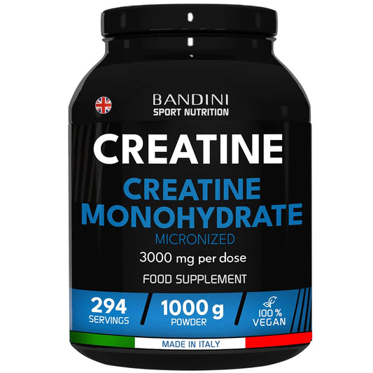 Bandini® Creatine Monohydrate Powder 1kg/1000g | Pure Creatin Micronised | Improve Training, Sports, Gym, Pre Workout, Physical Performance and Recovery | Muscle Power & Strength | 100% Vegan | No GMO