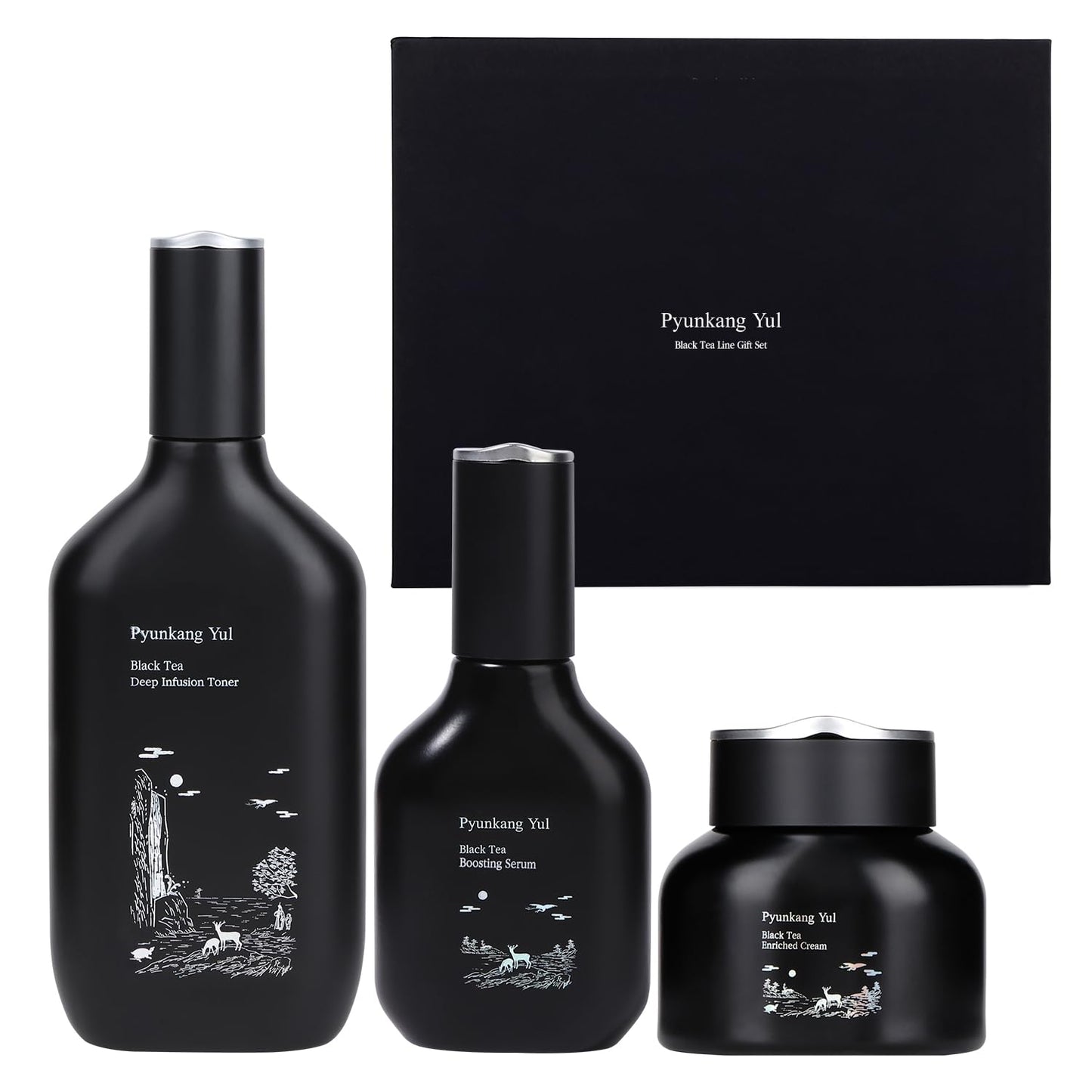 Pyunkang Yul Black Tea Line Gift Box Set - Korean Fermented Skincare for Daily Moisturizing, Luxury Premium High-end Toner, Serum, Cream| Revitalizing, Elasticity Boosting, Nourishing Facial Set