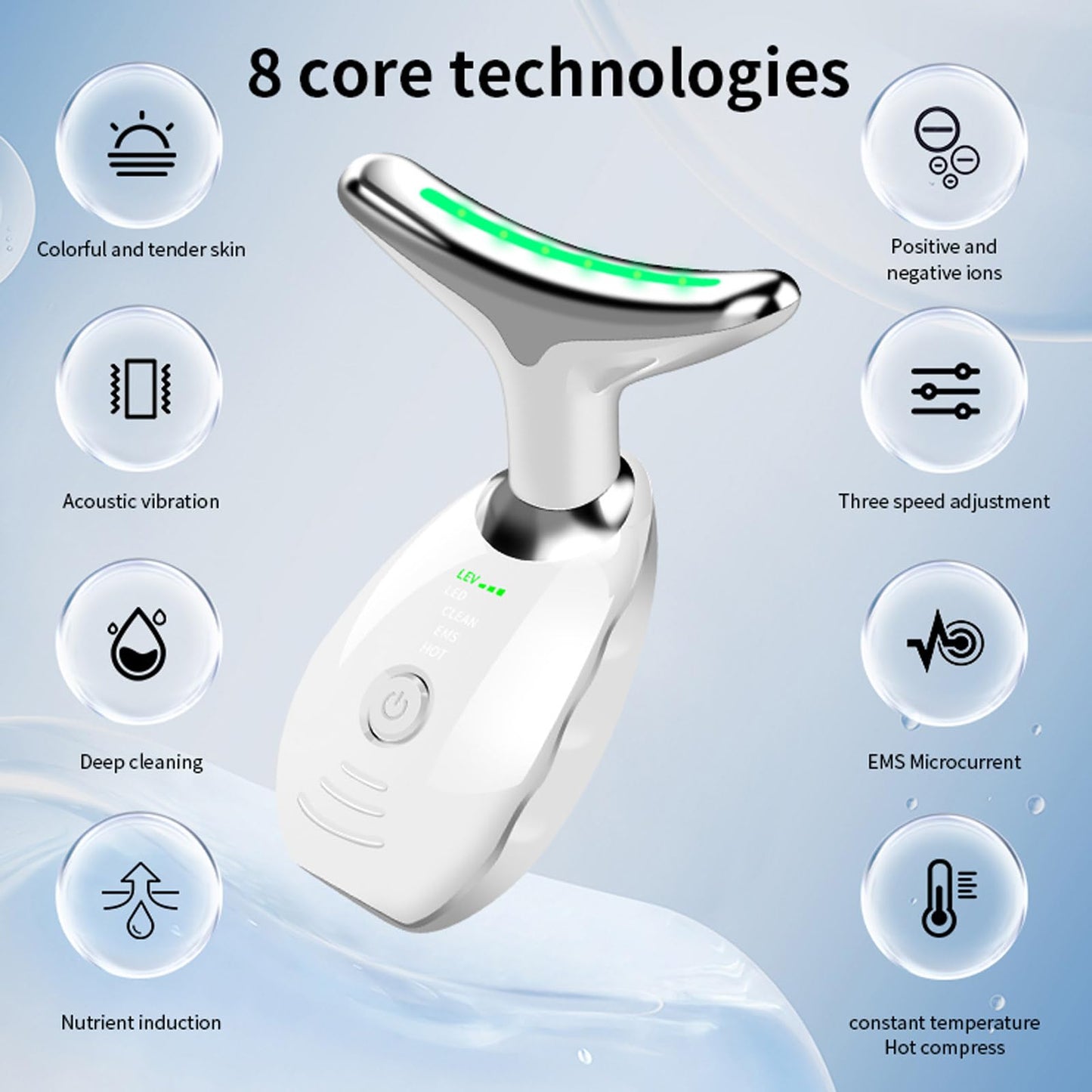 Electric Face Massager, 7 Color Anti-Wrinkle Face Device with 3 Massage Modes, Facial Neck Massager with Vibration for Skin Tightening and Smoothness