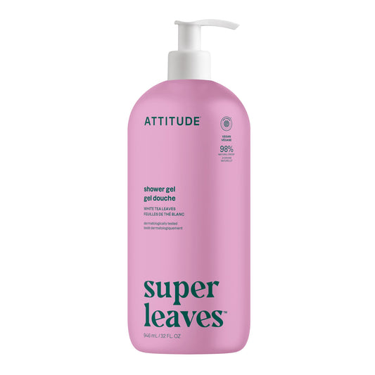 ATTITUDE Body Wash, EWG Verified Shower Gel, Dermatologically Tested, Plant and Mineral-Based, Vegan Personal Care Products, White Tea Leaves, 946 mL