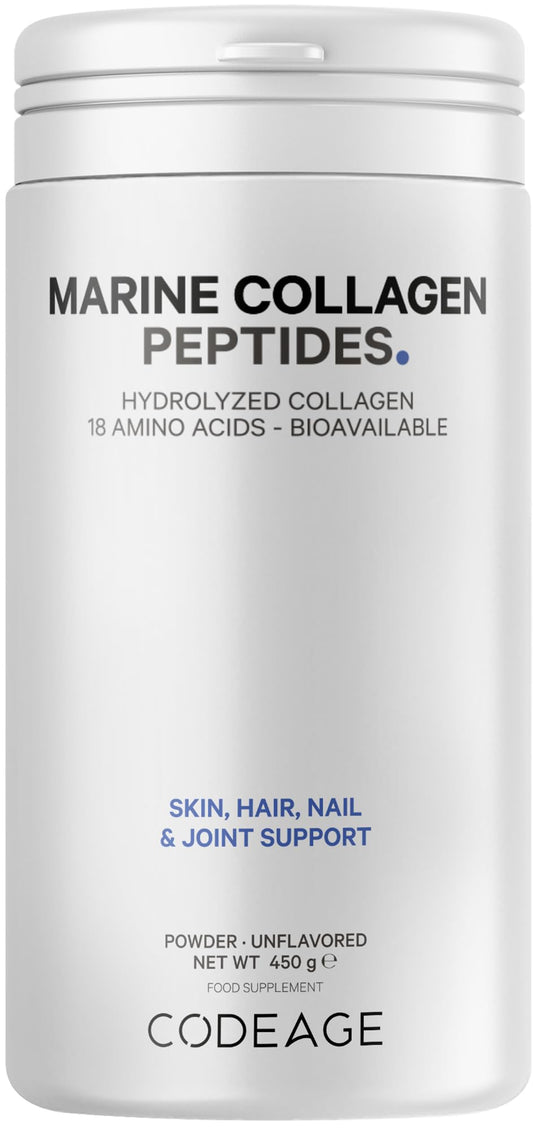 Codeage Marine Collagen Powder - Hydrolyzed Fish Collagen Peptides - Type 1 & 3 Collagen Protein Supplement – 50 Servings, Amino Acids for Skin, Hair, Nails - Non-GMO, 450 Grams