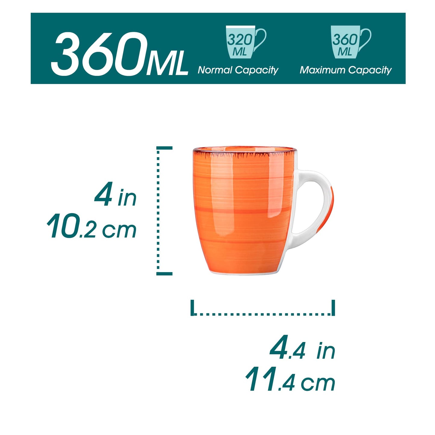 vancasso Bonita Mugs Set of 6, 360ml Stoneware Coffee Cup and Mug, Microwave & Dishwasher Safe Tea Cups, Large Mugs for Hot Drinks, Warm Color