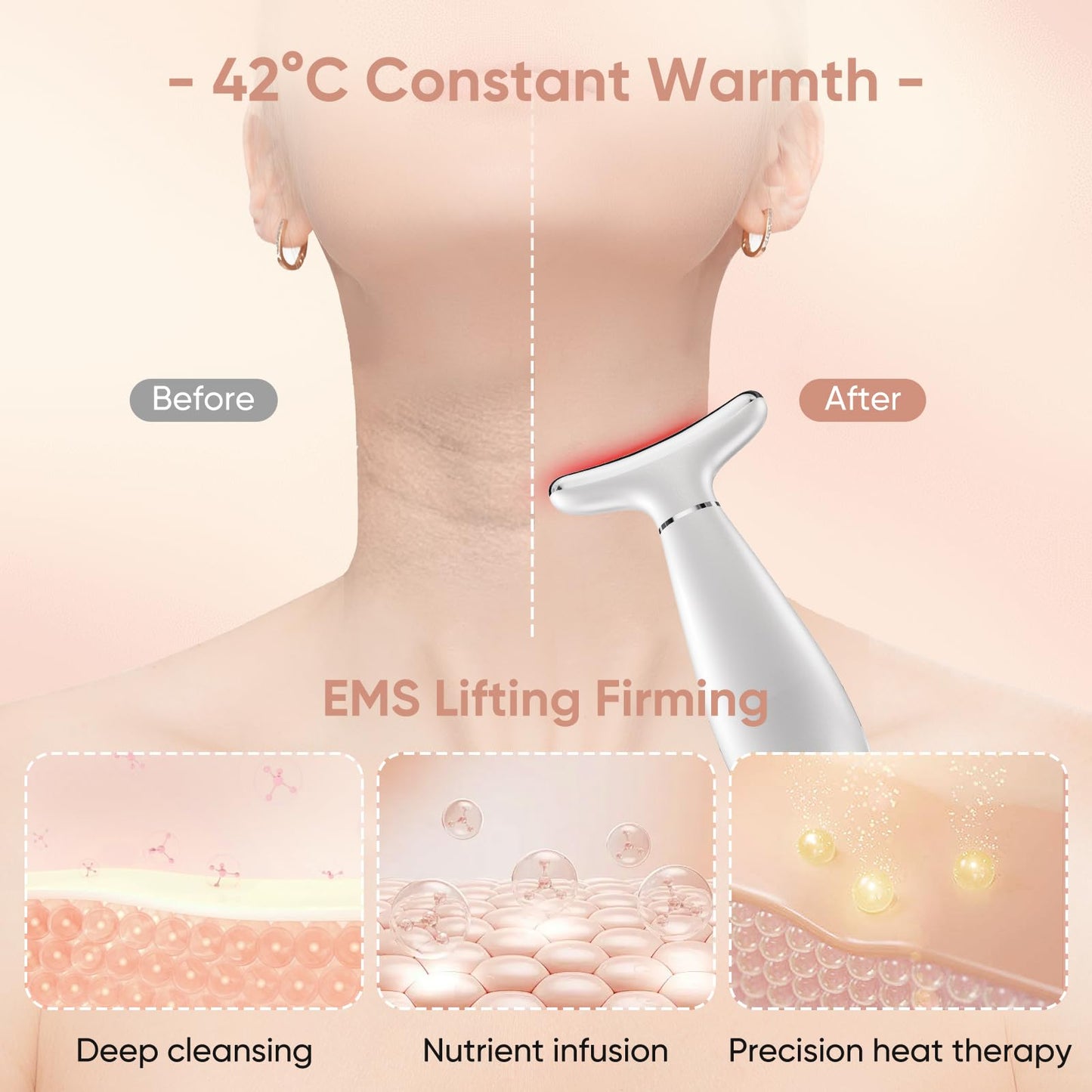 Face Lifting Facial Massager Device：Electric Skin Face Lift 6 Modes 7 LED - 42°C EMS Microcurrent Massager Skin Tightening Neck Lift Device -Anti-Wrinkle Facial Care Lifting Toning Firming for Women