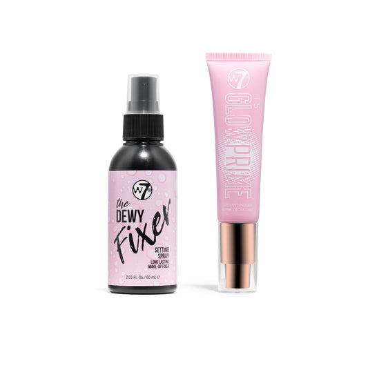 W7 The Fixer Glow Set - Makeup Primer & Setting Spray Duo for Radiant, Dewy Finish - Golden Sheer Coverage, Lightweight & Non-Sticky
