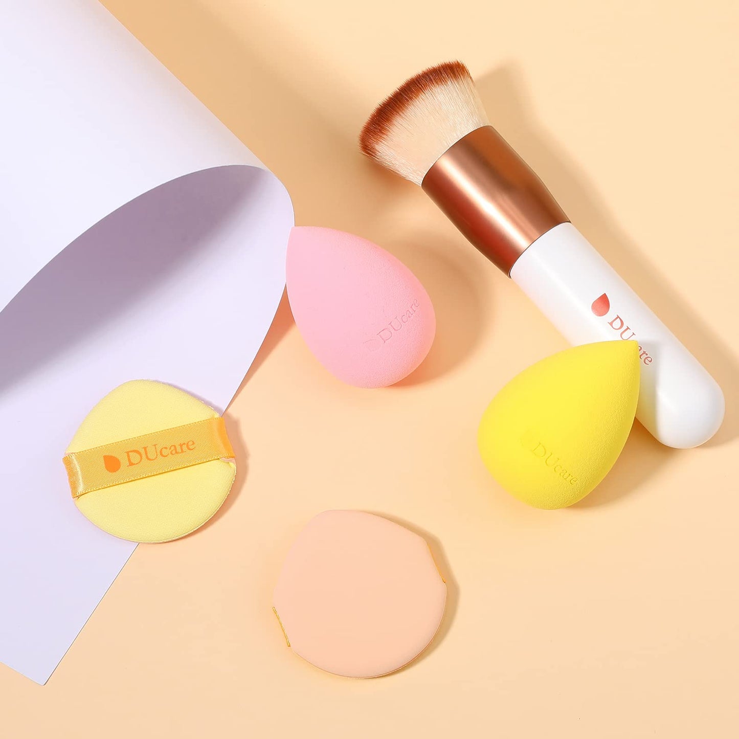 DUcare 4Pcs & 1Pc Makeup Sponges Foundation Brushes - Ideal For Flawless Makeup, Non-latex Blender Beauty Powder Puffs Kabuki Flat Top Face Brush