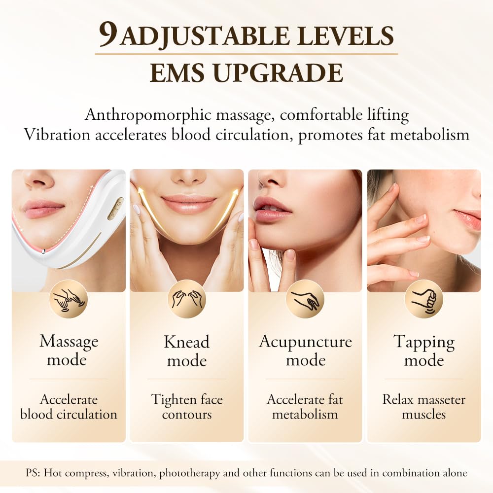 V-Face Shaping Massager Electric,ANLAN EMS Double Chin Reducer,Microcurrent Face Lift Device,42°C Red Blue Light Therapy LED SkinTightening Machine,Jawline Exerciser with 4 Modes and Remote Control