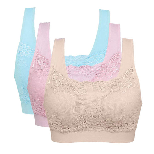 Litthing Women Sports Bra Seamless Comfortable Soft Breathable Ladies Lace Bras Removable Padded Tops Push up Underwear Packs for Yoga Fitness Exercise