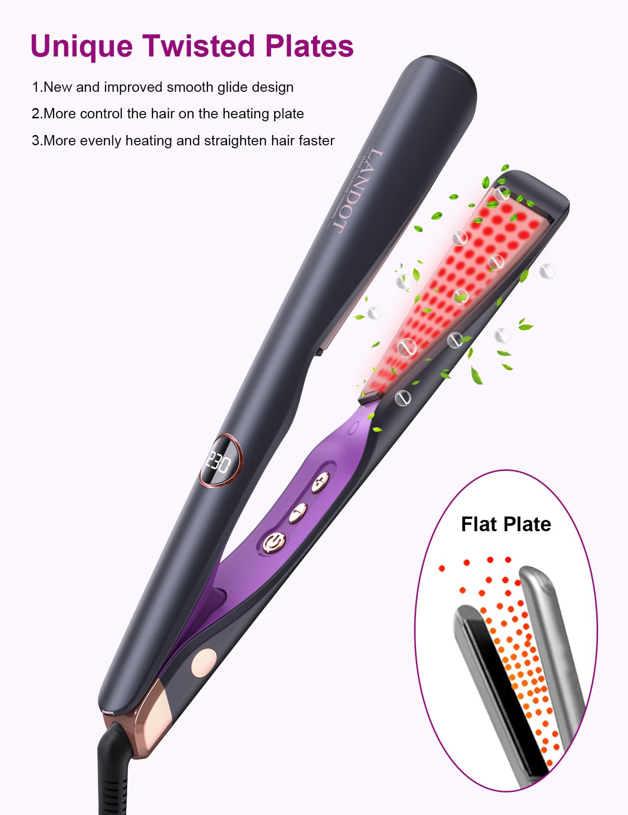 LANDOT 2 in 1 Hair Straightener and Curler, Straightens/Curls/Waves, Adjustable Temperature 120-230℃ for All Hair Types, Professional Pro Twist Styler for Women