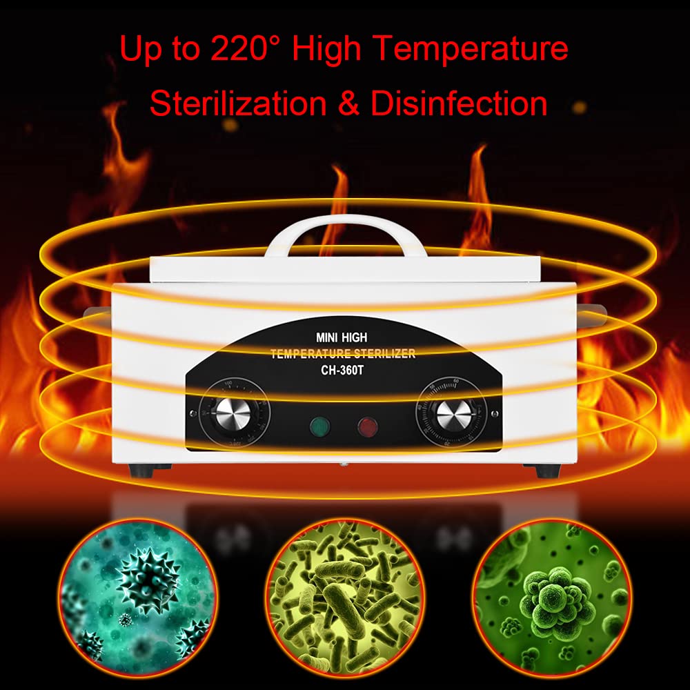 High Temperature Metal Tool Cleaning Box Dry Heat Sterilizer with Timer Manicure Pedicure SPA Salon Barber Equipment for Dentist Clinic Lab Sundry Beauty Hair Cut Nail Metal Tools(UK Plug)