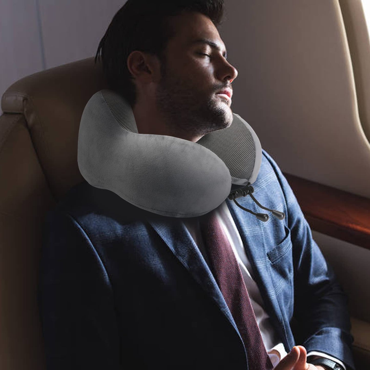Eono Neck Pillow Memory Foam, Travel Pillow for Neck, Comfortable Neck and Head Support Pillow for Plane Cars Trains Office, Soft Flight Travel Cushion for Sleeping
