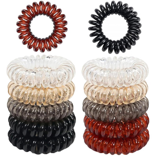 12 Pcs Spiral Hair Ties, MultiColor Hair Elastic Bands, No Crease Phone Cord Hair Bobbles, Plastic Hair Coil Bands, Spiral Ponytail Holder Hair Bands for Women Girls