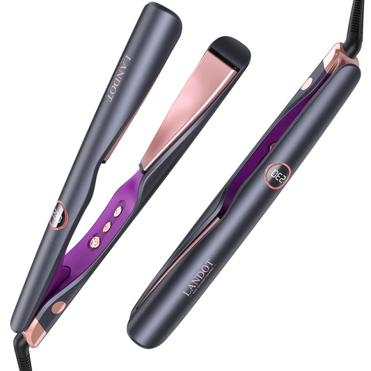 LANDOT 2 in 1 Hair Straightener and Curler, Straightens/Curls/Waves, Adjustable Temperature 120-230℃ for All Hair Types, Professional Pro Twist Styler for Women