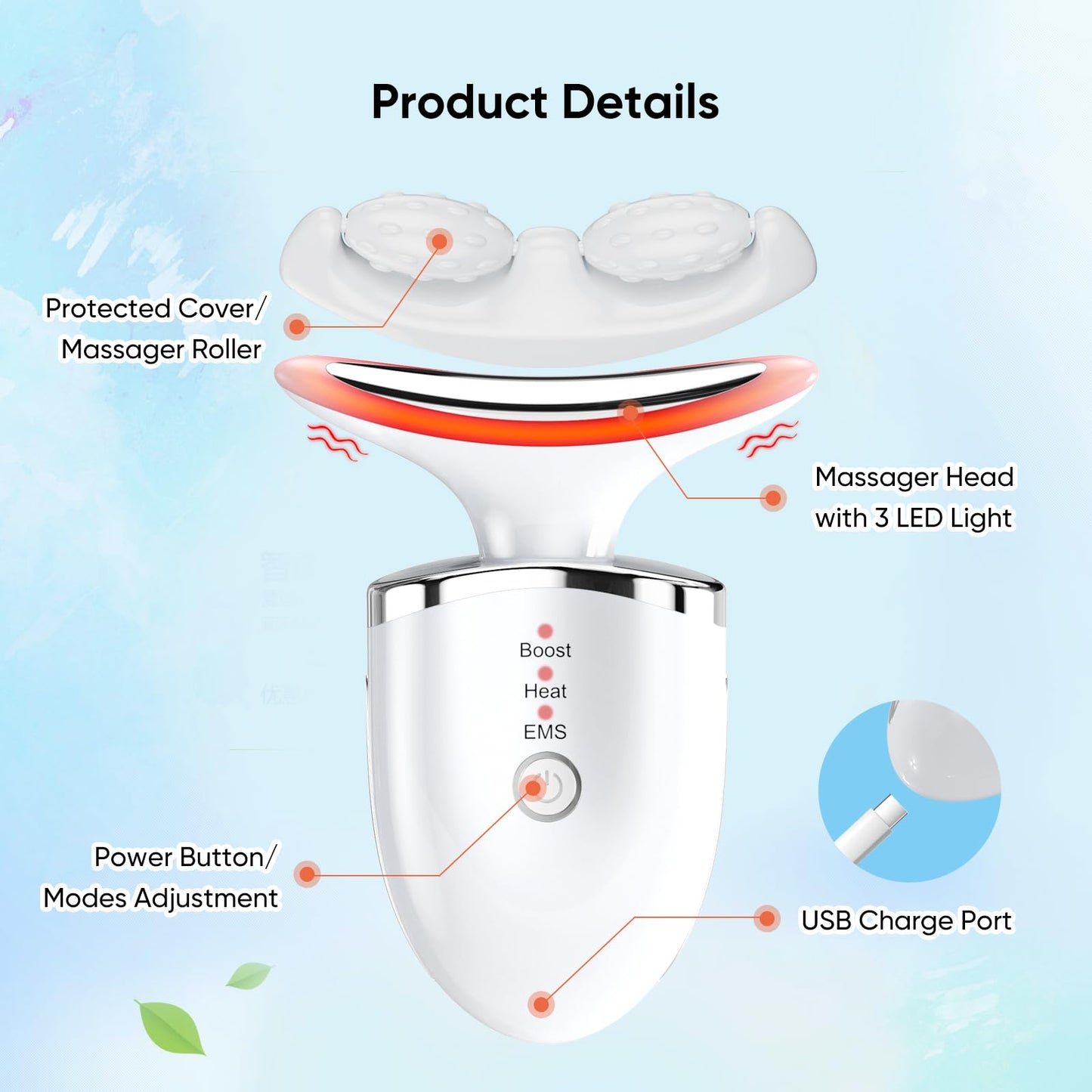 Face Massager Electric Lifting Device: Facial Neck Lift Machine 45°C Heat EMS Microcurrent Massage - 3 LED Colors Light Toning Skin Wand Anti-Wrinkle Anti-Aging Tightening Beauty Tool for Women