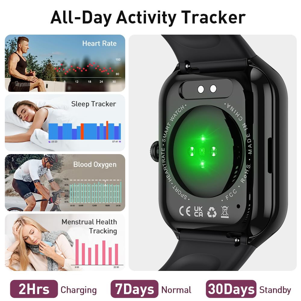 Smart Watch for Men Women Answer/Make Calls, 1.96" HD Smartwatch, Fitness Watch with Heart Rate/Sleep Monitor/Pedometer, 110+ Sports Activity Trackers, IP68 Waterproof Fitness Tracker for iOS Android