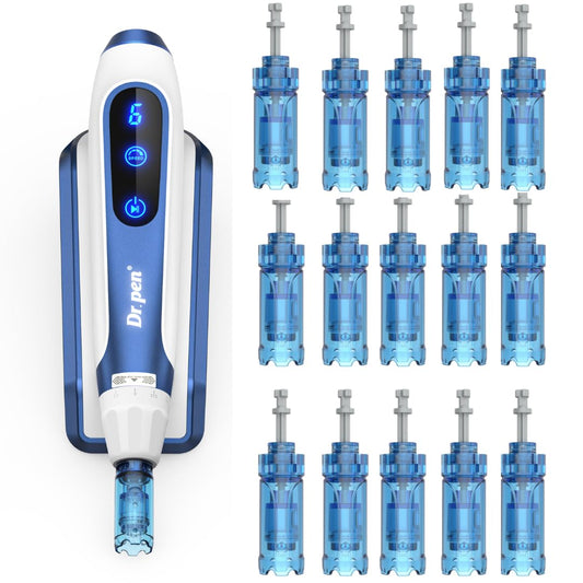 Dr. Pen A11 Wireless Microneedling Pen - Touch Screen Controls with Induction Base, 15 Replacement Cartridges for Skin Rejuvenation, Wrinkle Reduction, Acne Scar Treatment, and Hair Regrowth