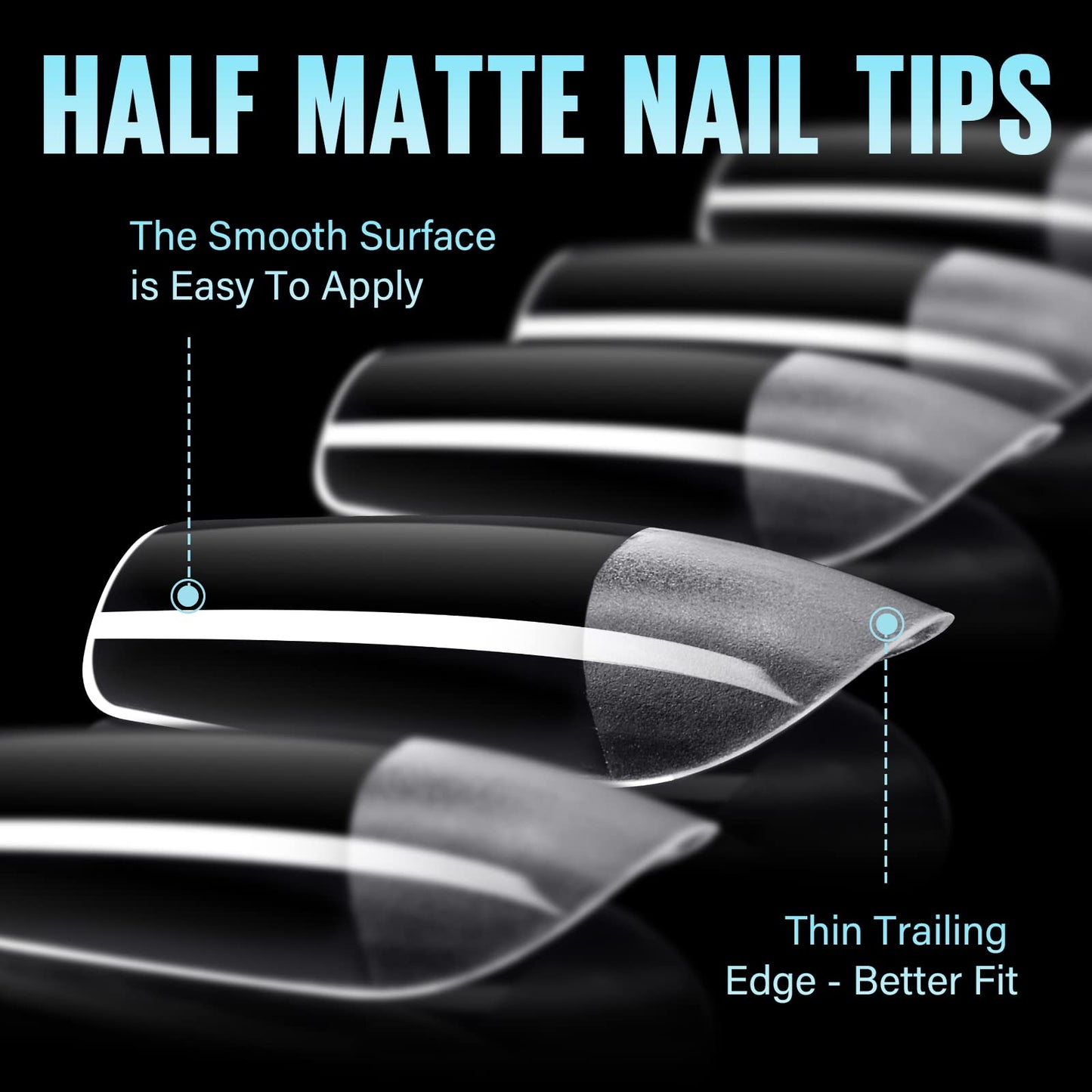 TOMICCA Square Shaped Short Nail Tips - 192PCS Half Matte Soft Gel, No File Needed- Full Cover False Nails, Clear Acrylic & Strong Tips for Press On Extension - 12 Sizes
