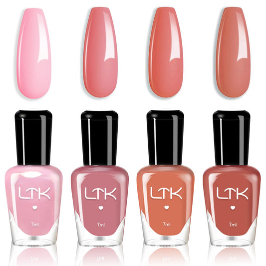 DMQ Pink Nail Polish Sets, 4Pcs French Nude Pink Nail Varnish Kit, Long Lasting & Quick Drying Nail Paint Gel for for DIY Manicure at Home - No Need UV/LED Lamp