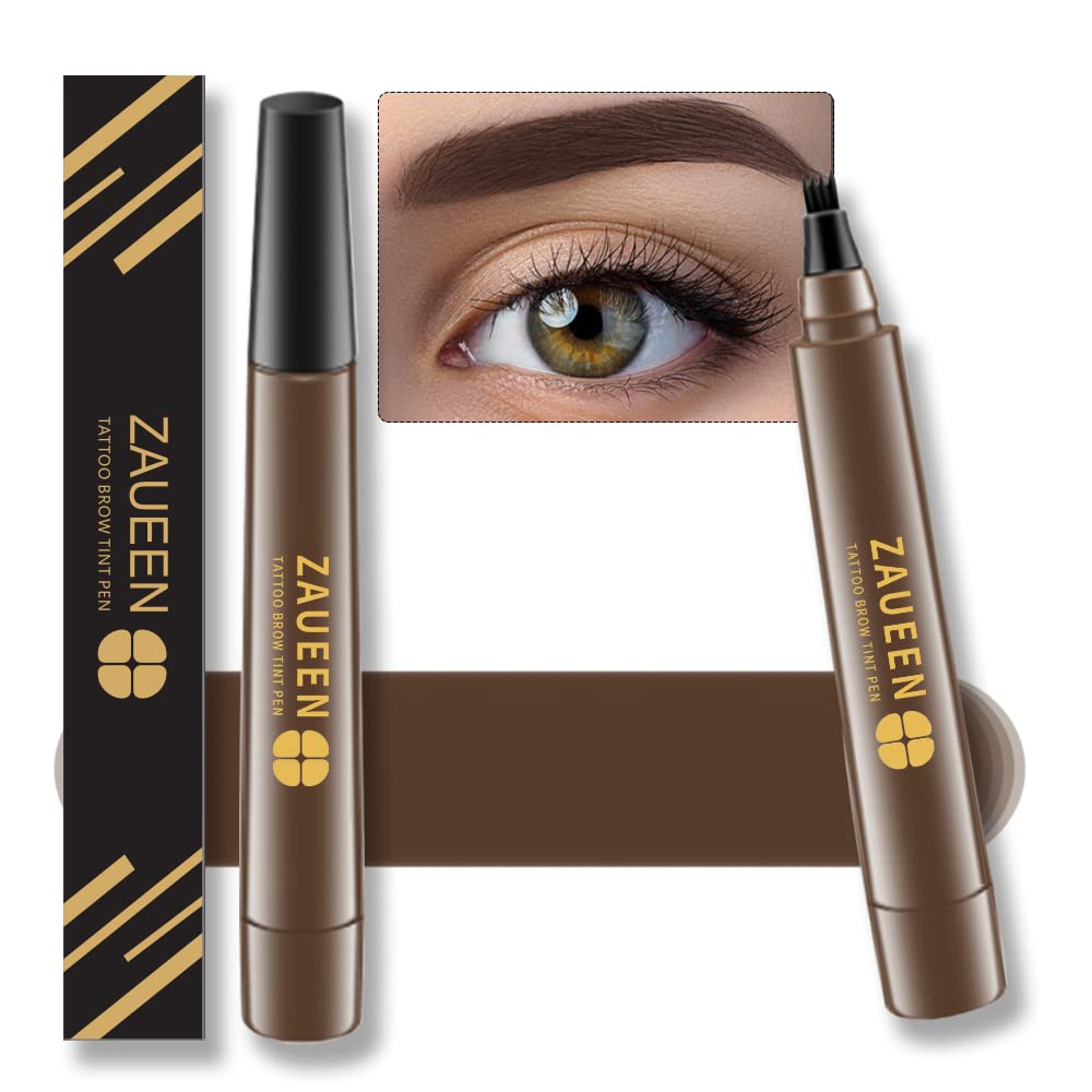Tattoo Eyebrow Pen with Fork Tip, Microblading Brow Pencil, Waterproof, Long Lasting, Natural Looking, Stays on All Day (Brunette)