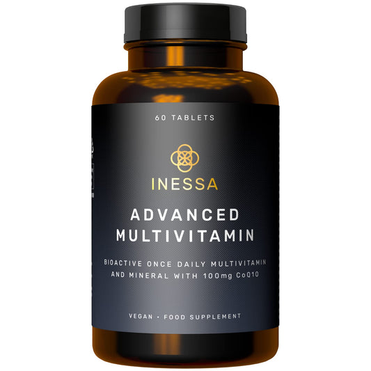 Inessa Multivitamin with CoQ10 100mg, Vitamin D3 2000 IU, K2 100mcg, B Complex, Vitamins A 800mcg, Folic Acid as 5-MTHF 400mcg, Zinc 20mg and Lutein