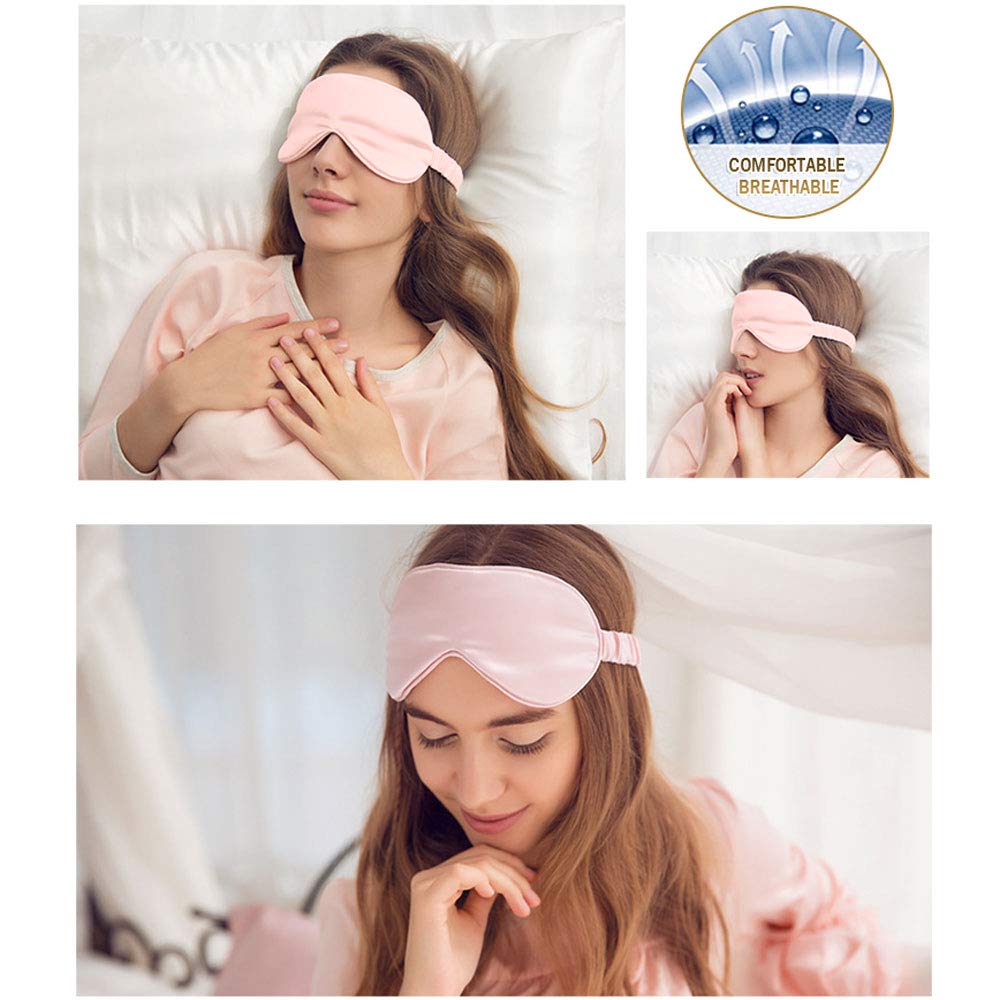 Sleep Mask,Silk Eye Mask for Sleeping Women/Men/Girls,19 Momme Both Sides 100% Pure Mulberry Silk Blackout Anti-Allergy Blindfold with Elastic Strap for Night,Travel,Nap,Meditation (Pink)