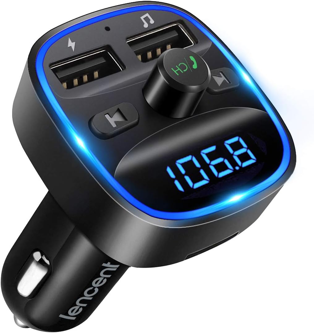 LENCENT FM Transmitter Bluetooth Car Adapter – Dual USB Charger