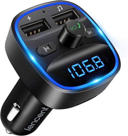 LENCENT FM Transmitter Bluetooth Car Adapter – Dual USB Charger