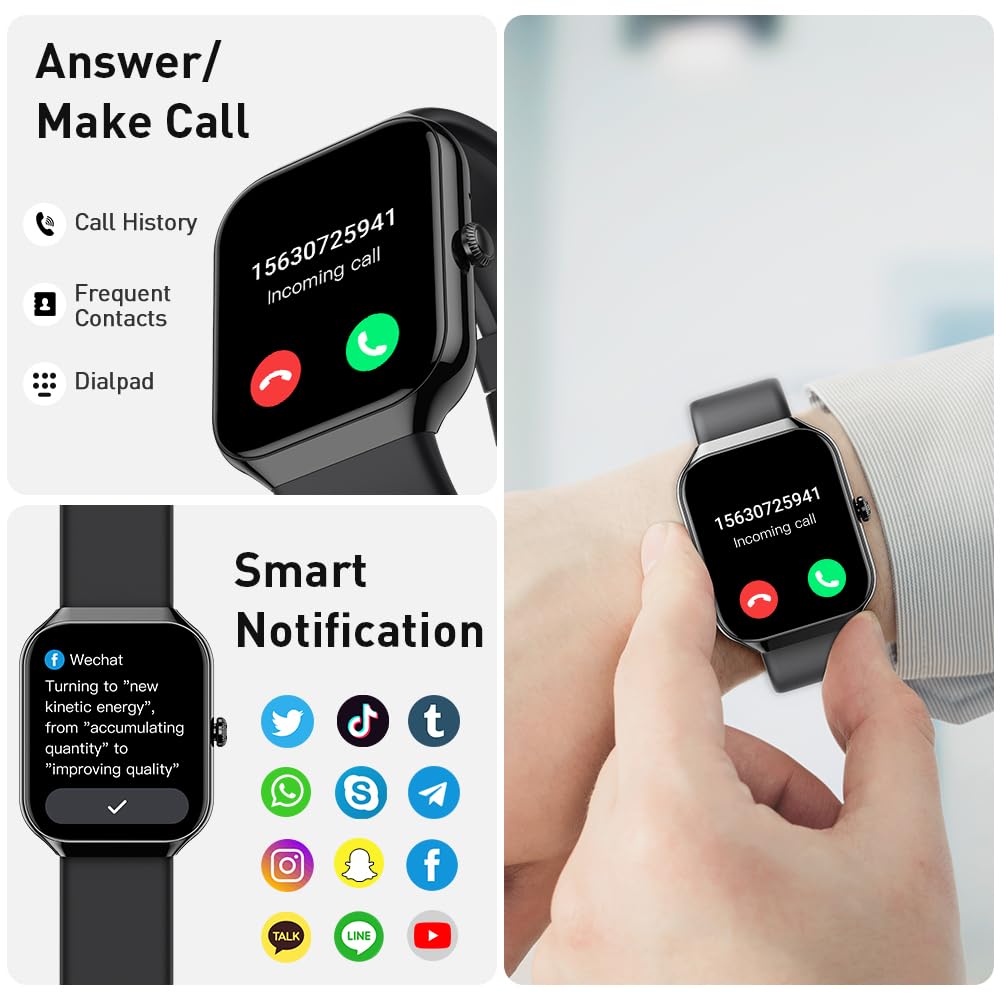 Smart Watch for Men Women Answer/Make Calls, 1.96" HD Smartwatch, Fitness Watch with Heart Rate/Sleep Monitor/Pedometer, 110+ Sports Activity Trackers, IP68 Waterproof Fitness Tracker for iOS Android