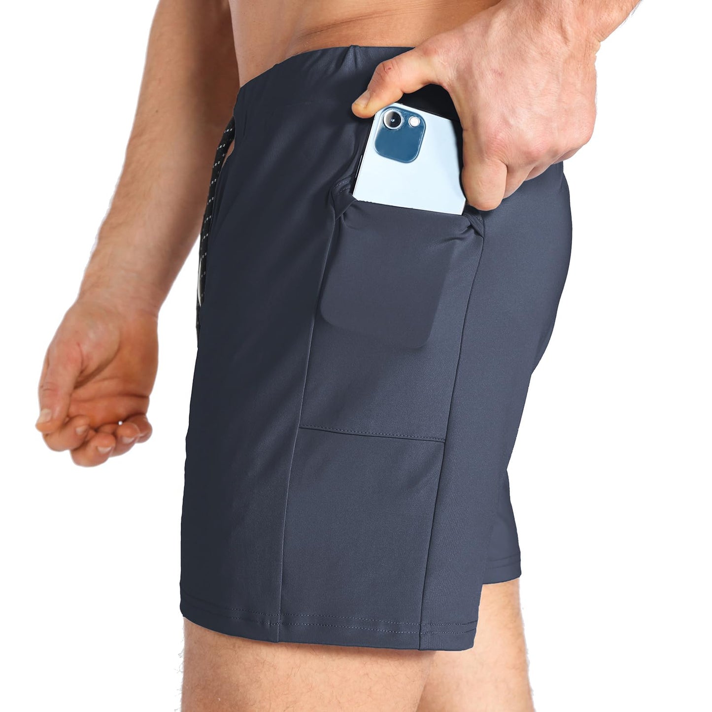 BROKIG Mens Stretch Gym Shorts, Lightweight Running Sport Training Workout Fitness Short Slim with Zip Pocket (XL,Dark Grey)