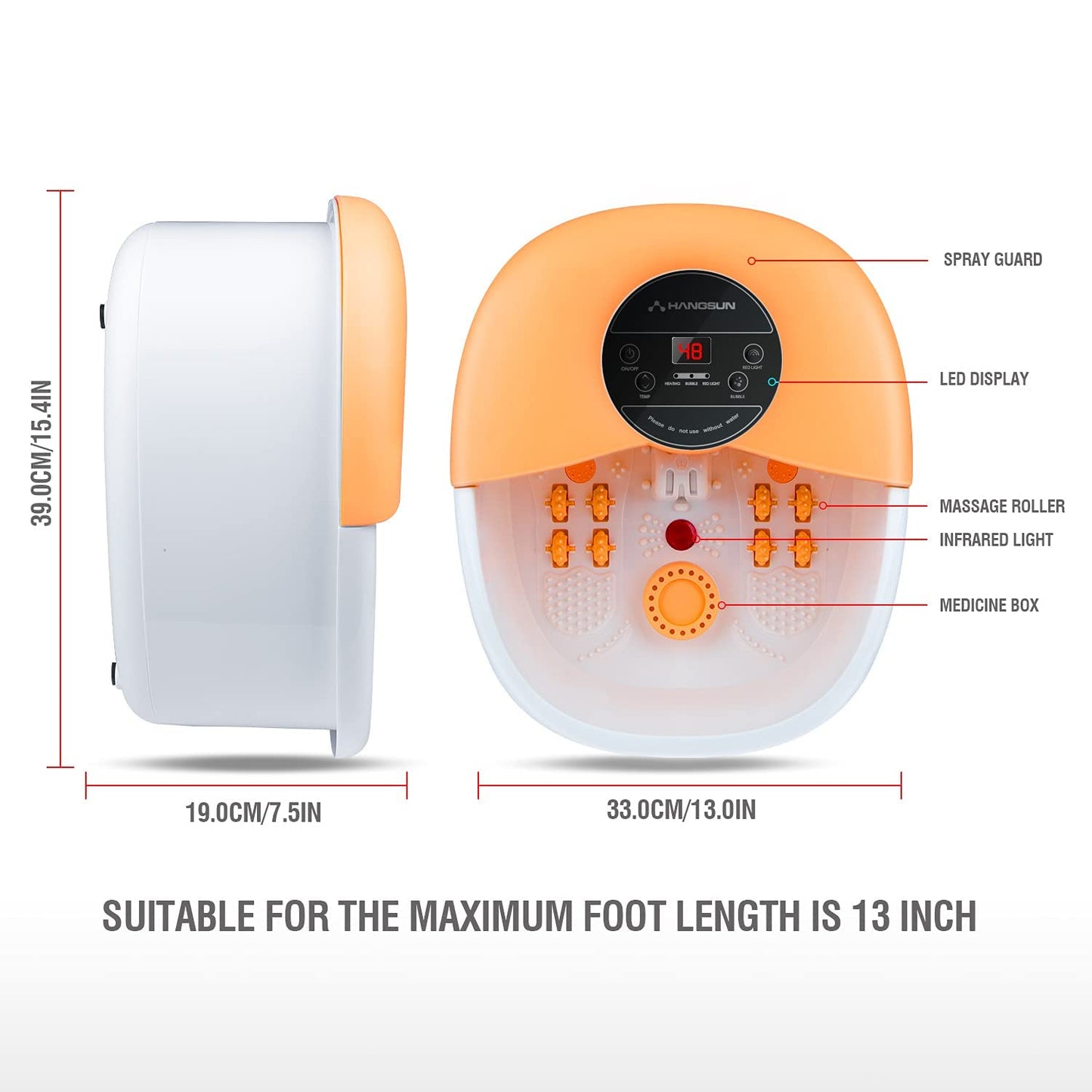 Hangsun Large Foot Spa Bath Massager with Heat Bubbles Massage FM660 Heater Temperature Control, Massage Rollers, Medicine Box, Infrared for Relieve Foot Pressure