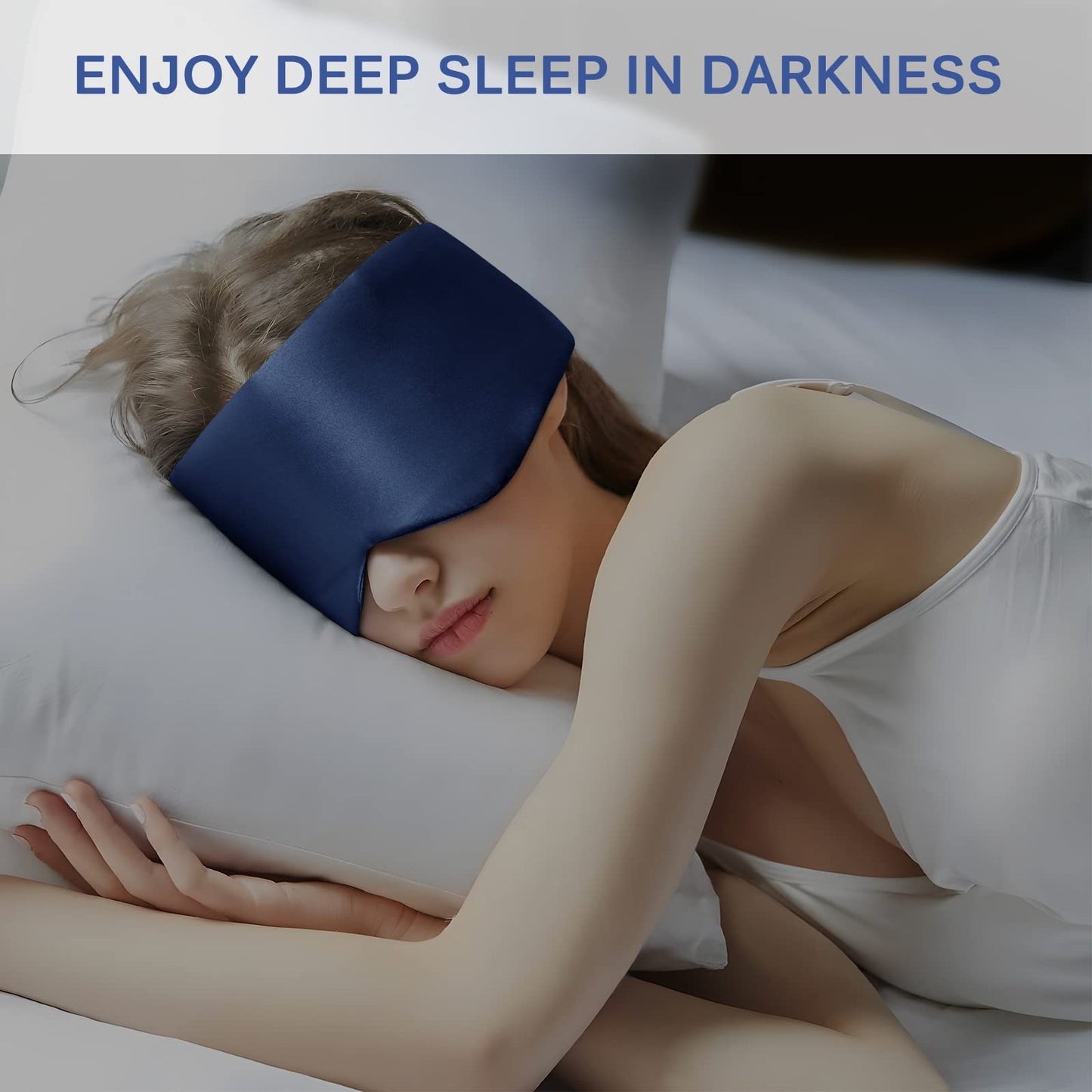 OLESILK Sleep Mask, 100% Natural Mulberry Silk Eye Mask for Women and Men with Adjustable Strap, Large in Size, Blindfold for All Night Sleep, Navy