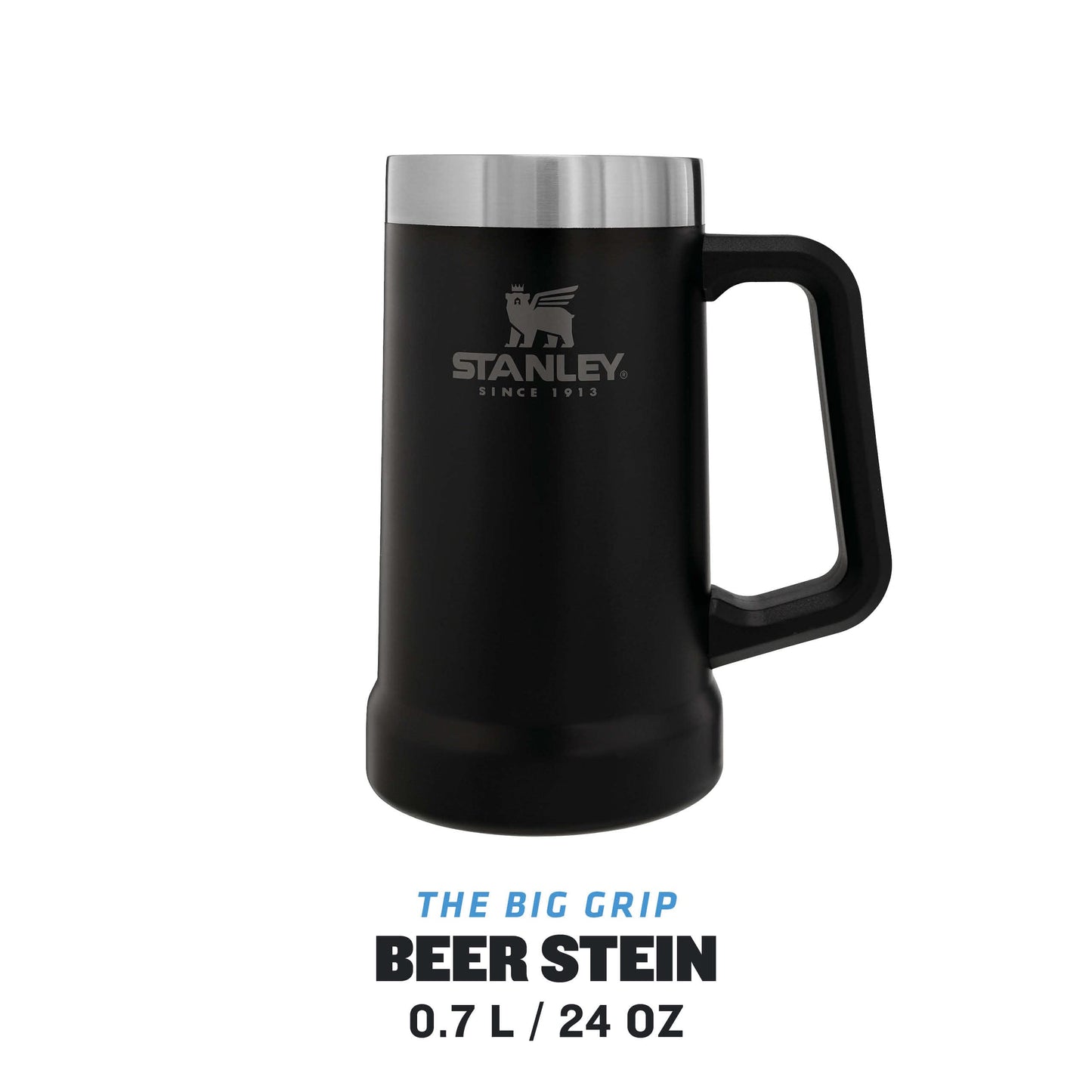 Stanley Adventure Vacuum Beer Stein 0.7L - Travel Mug Keeps Drinks Cold For 7 Hours - Stainless Steel Thermal Cup With Handle - Dishwasher Safe - Matte Black