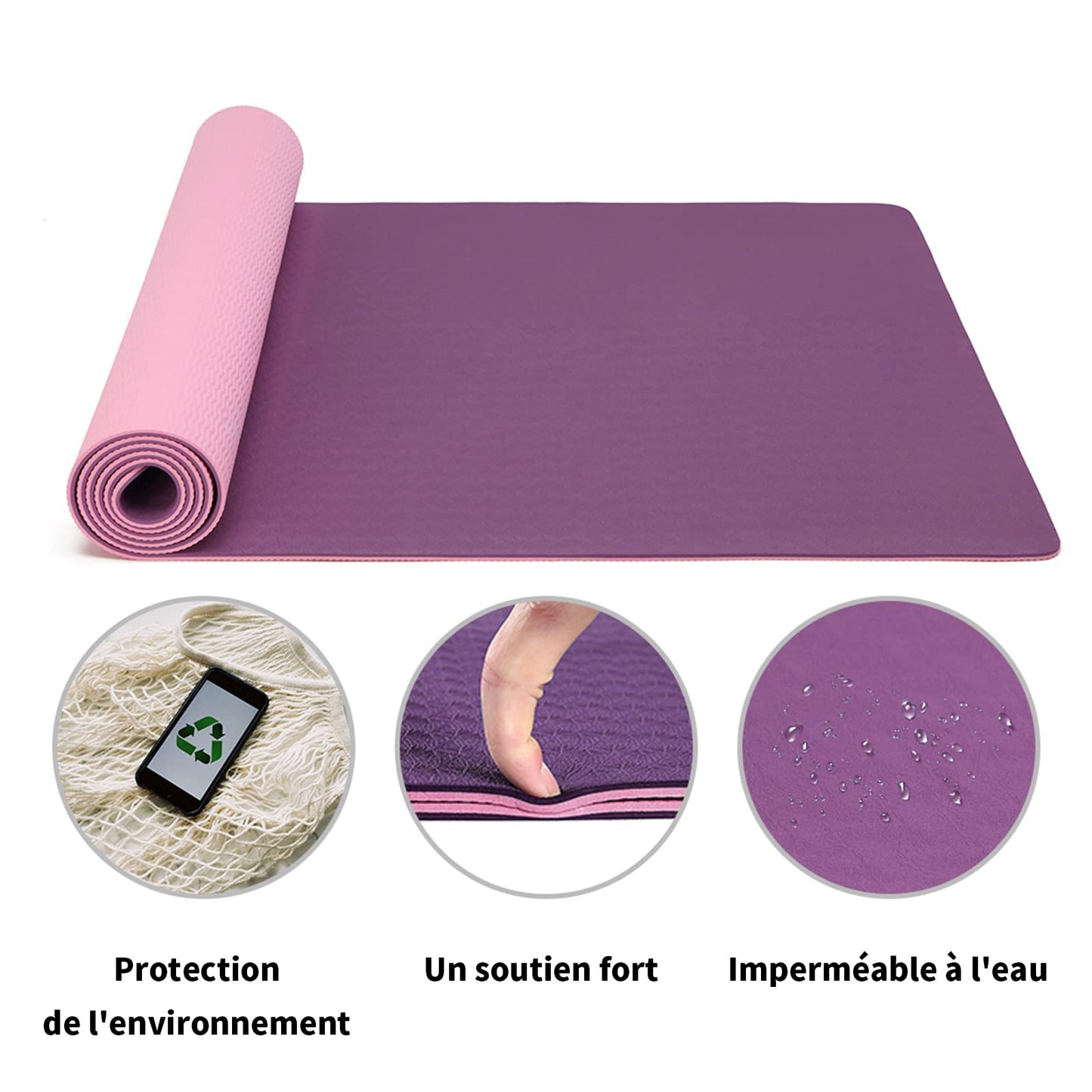 Good Nite Yoga Mat TPE Non-Slip Exercise Fitness Pilates Gymnastics Training Sport Mat Turn Mats Floor Gym with Carry Strap 183 x 61 x 0.6 cm (Purple/Pink)