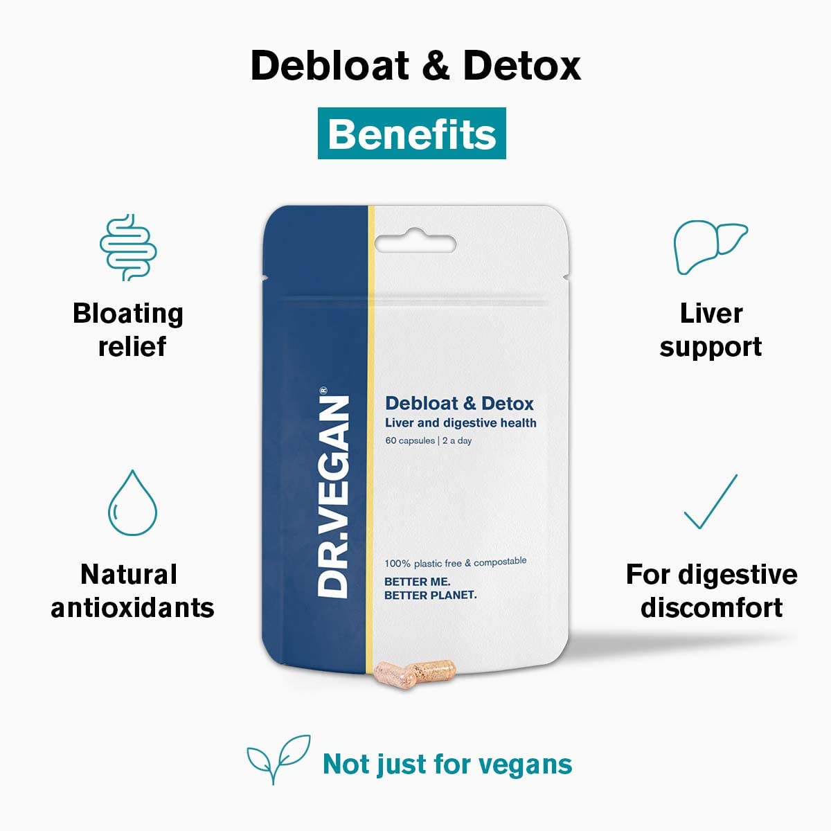Debloat & Detox | Liver and Digestion Health | Vitamins & Supplements | 60 Vegan Capsules |Two-A-Day | DR.VEGAN