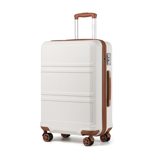 Kono Fashion Hand Luggage Lightweight ABS Hard Shell Trolley Travel Suitcase with TSA Combination Lock and 4 Wheels Cabin Carry-on Suitcases (20", Cream White)